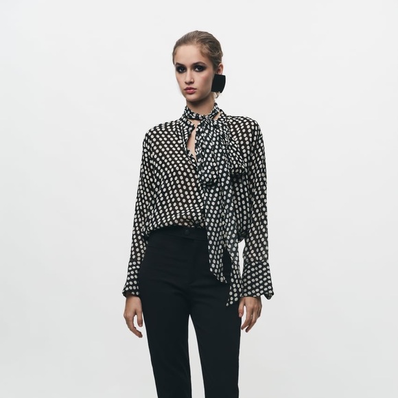ZARA Polka Dot Bow Blouse - Picture 4 of 5